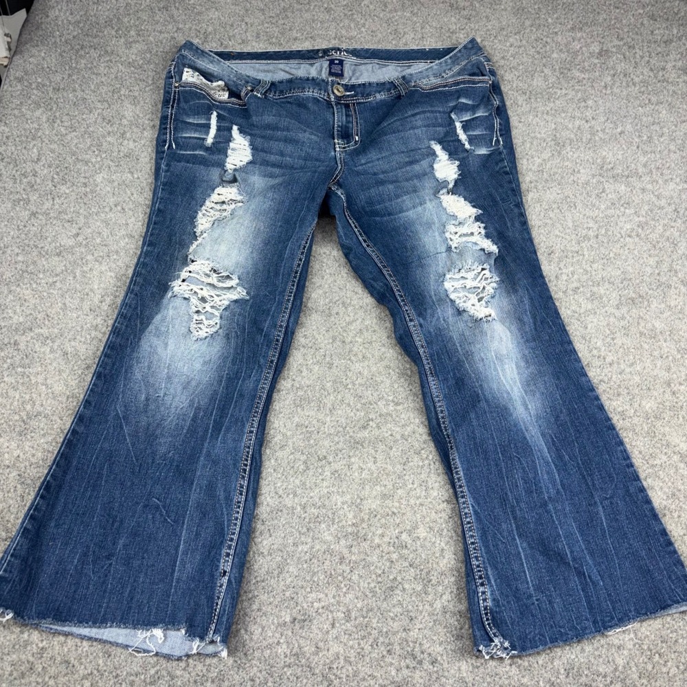 Series Distressed Bootcut Jeans Womens 20 Blue Lace Pocket Raw Hem 40x27 Denim